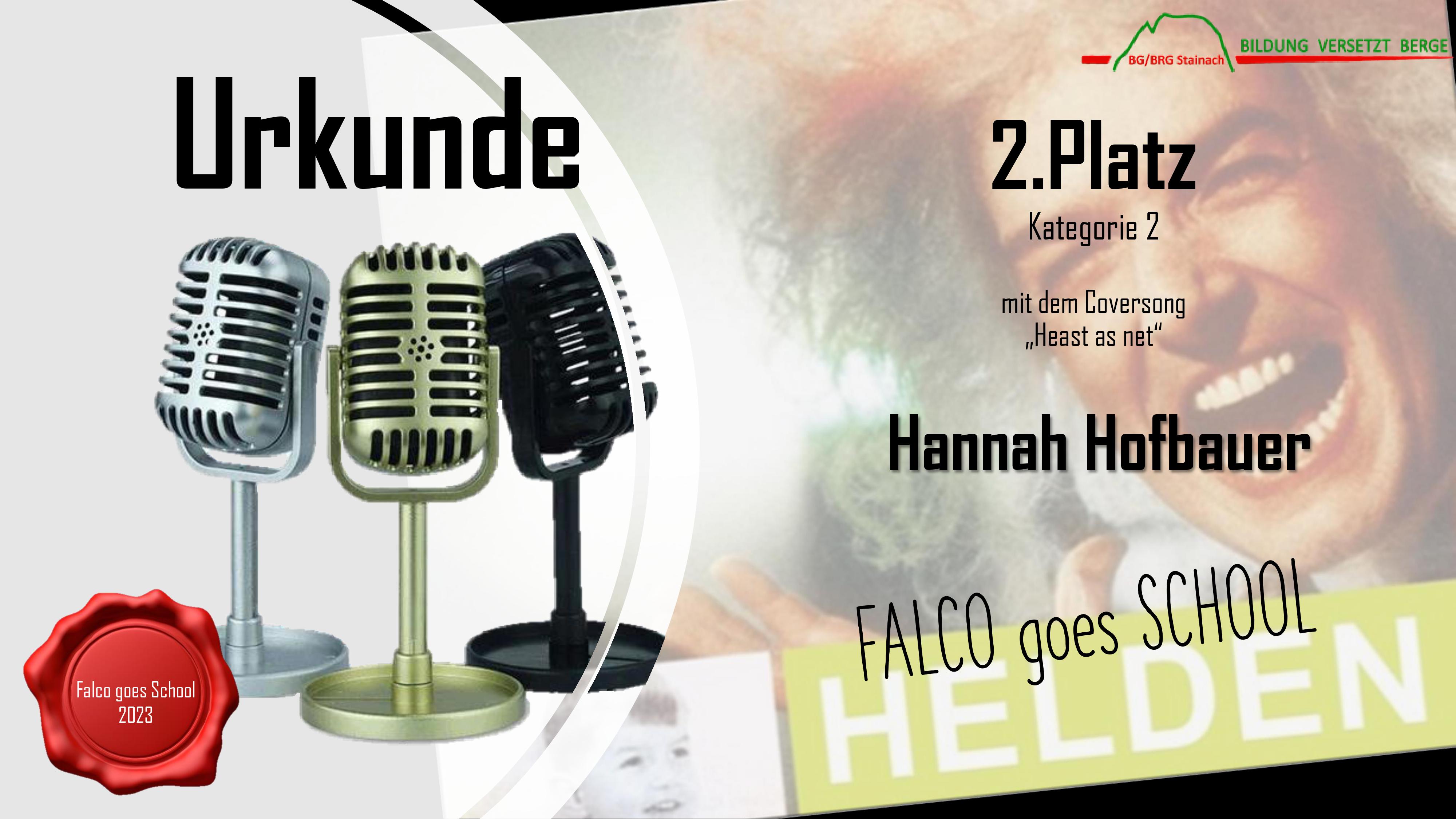 Urkunde Falco goes School Hannah Hofbauer 2023